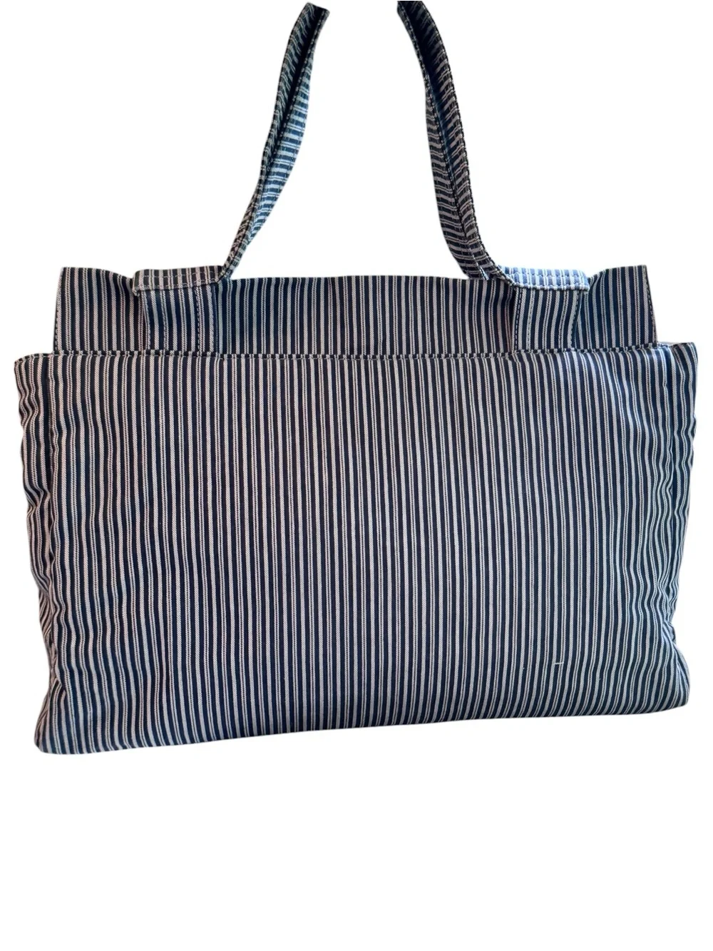 Chanel Striped Chambray Blue & Beige Canvas Tote - Picture 2 of 9
